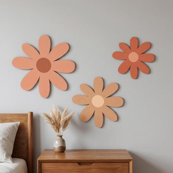 3Pcs/Set Wooden Flower Wall Decoration Home Office Living Room Floral Wall Hanging Ornament Farmhouse Rustic Wall Art Decor