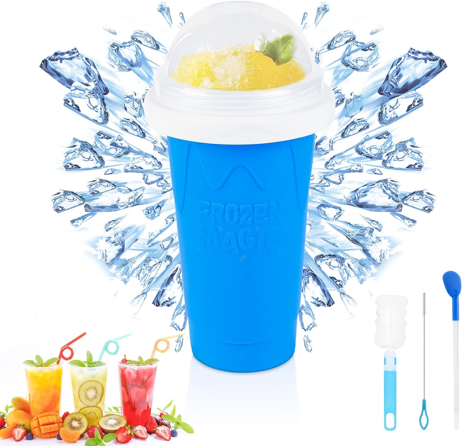 

Homemade Smoothie Cup Quick-Frozen Ice Cream Milkshake Bottle Summer DIY Juice Iced Cup Freezed Portable Squeeze Slushie Cups синий