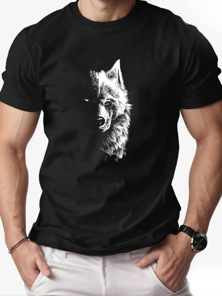 Wolf Print Fashion Versatile 100 Cotton Men Women Tshirt Summer Autumn Daily Outdoor Sports Party Casual Street Short Sleeve