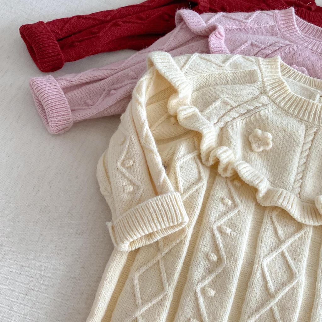 Baby Solid Color Winter Romper 2025 - Korean Style Jacquard Onesie for Newborns. Super Cute and Trendy!