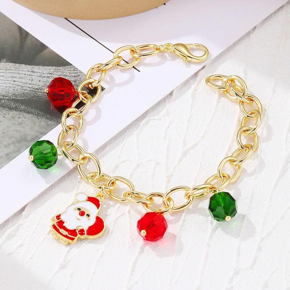 Santa Double Layer Christmas Necklace Cartoon Cartoon Pendant Bracelet Rice Beaded Chain Festival