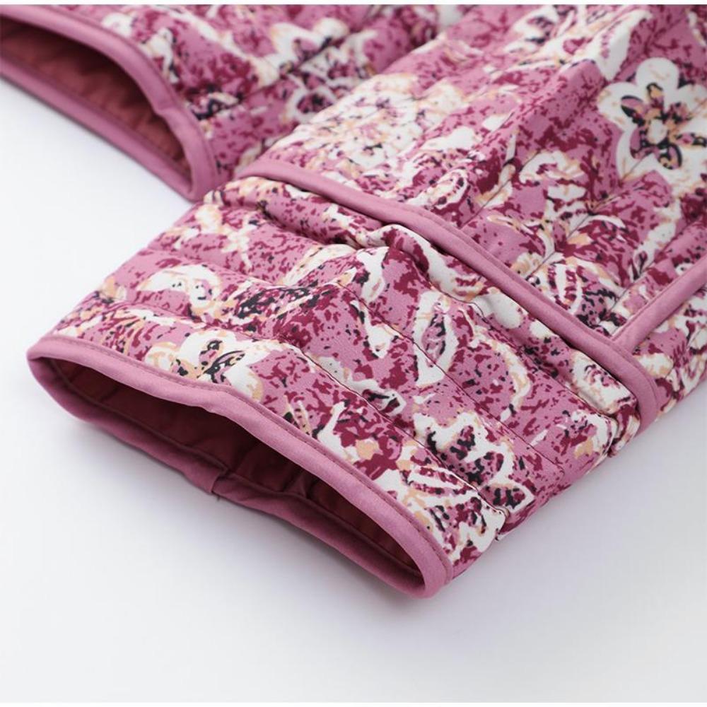 VAYLA Schicke Damen Baumwolljacken mit floralem Druck Elegant Einreihig Stehkragen Lässige Mäntel Herbst Winter Damen Stepp-Oberbekleidung