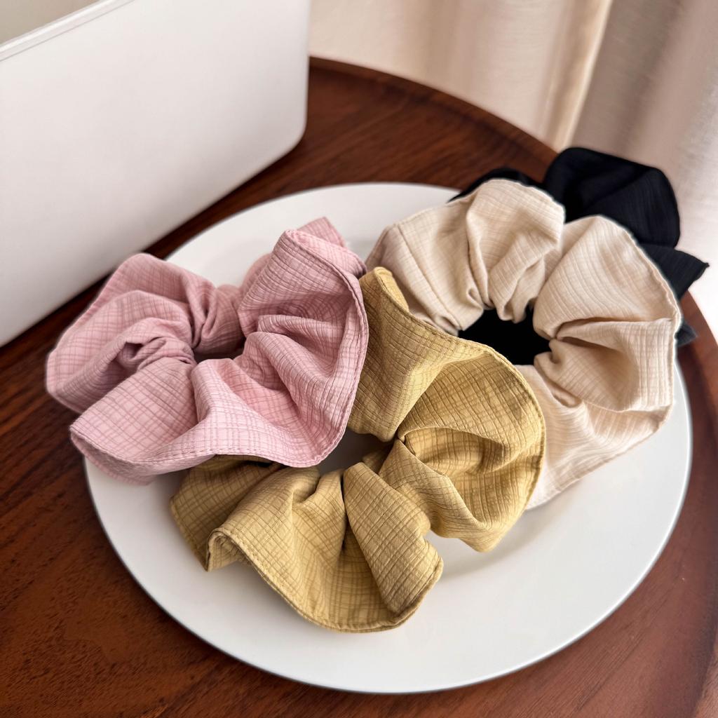 1PC Solid Color Cream Colored Fabric Colon Headband Simple and Fresh Plaid Rubber Band Hair Ties for Woman Hair Accessroies