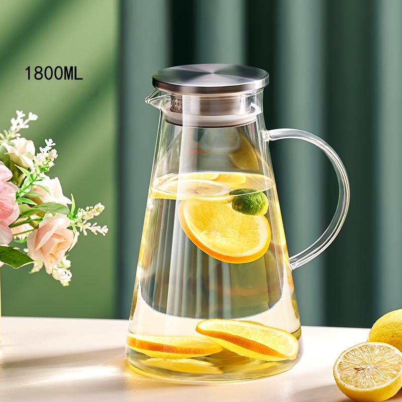 Cold Glass Water Jug Transparent Heat Resistant Water Pot With Handle Large Capacity Refrigerator Water Kettle Office Household