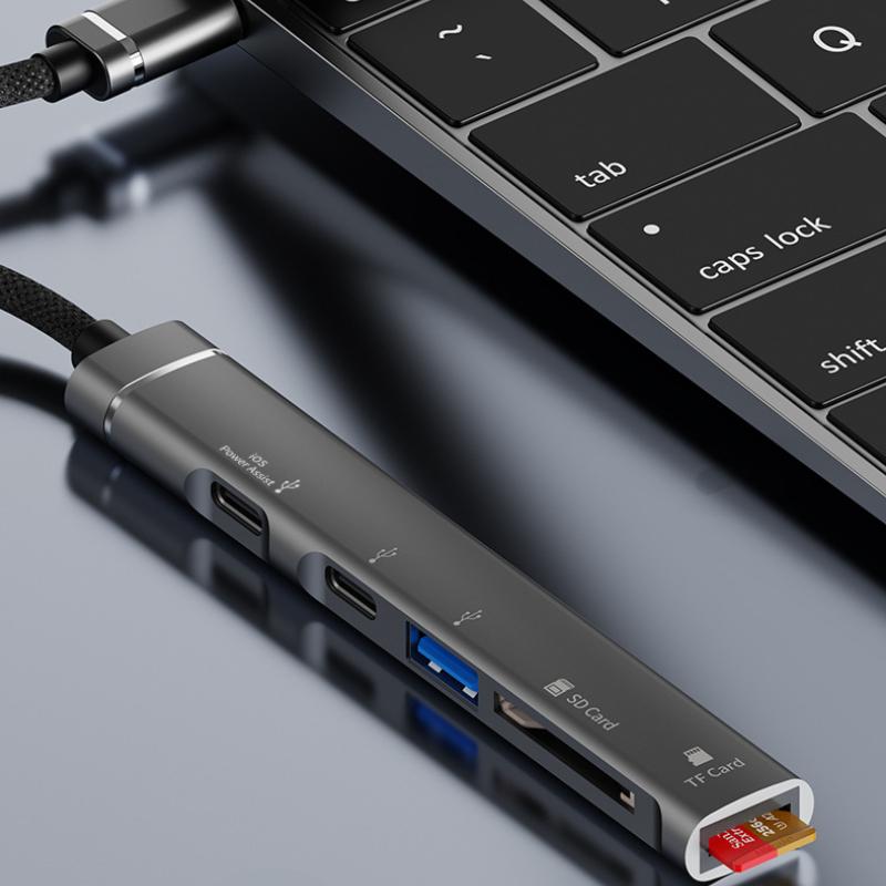 Type C Hub 2.0 with 5 Ports Aluminum Alloy USB 2.0 Hub Type C Splitter Extender for Laptop PC MacBook Pro Surface Pro and Mor