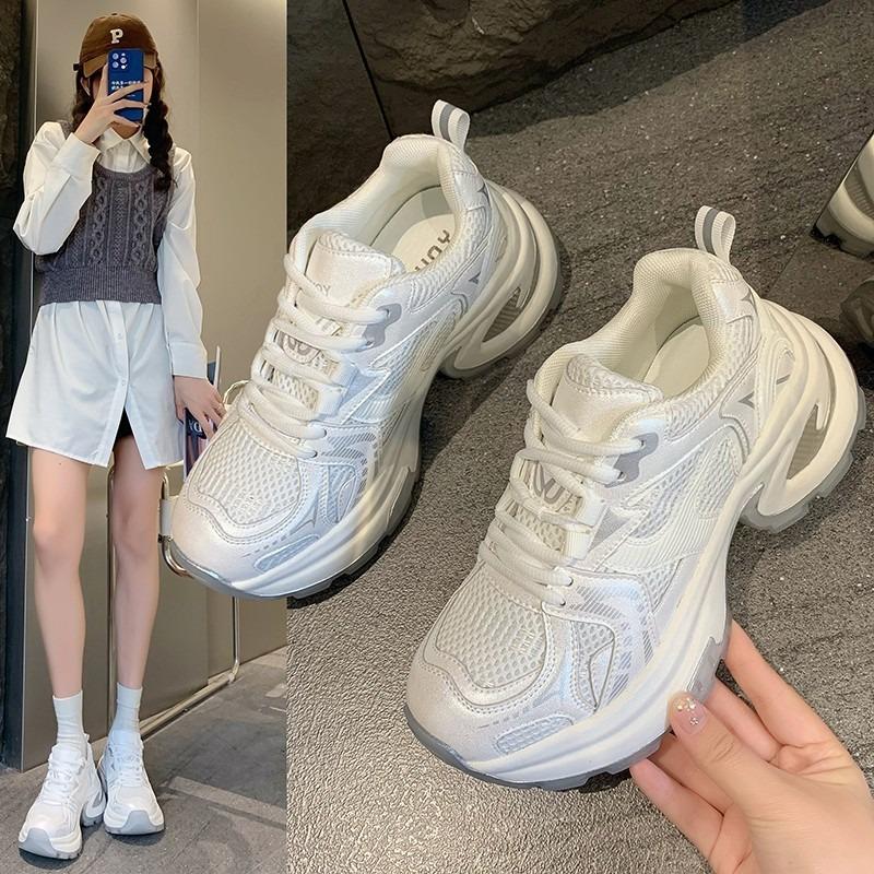 Zhao Ruth silver dad shoes women's new breathable heightening casual sports shoes round head mesh high heel