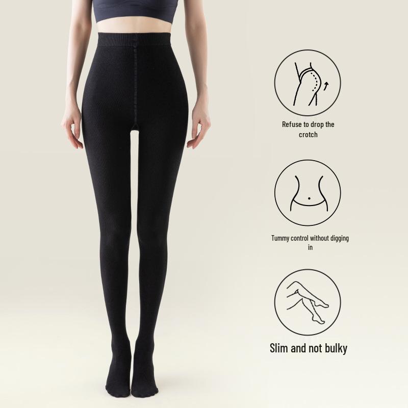 Extra Long Ribbed Dark Grey Leggings for Tall Women - Winter Fleece Lined Cotton Stripes