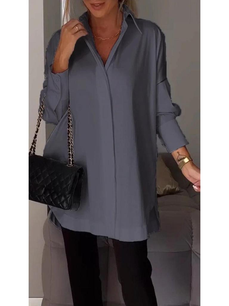 Plus Size Women's Casual Long-Sleeve Multi-Color Solid Shirt