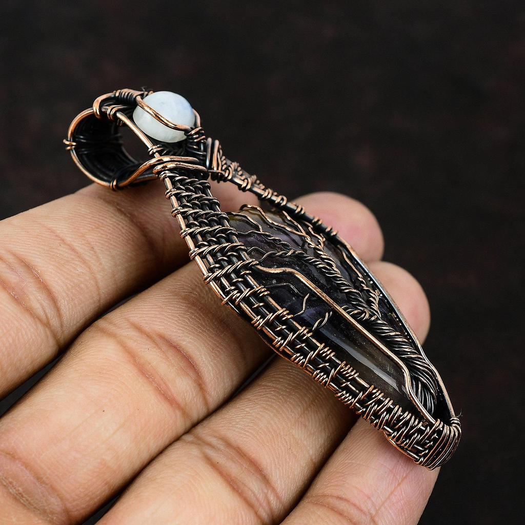 Tree Of Life Multi Fluorite Gemstone Pendant Copper Wire Wrap Pendant Gift For Her Tree Of Life Rainbow Moonstone Jewelry Handmade Jewelry