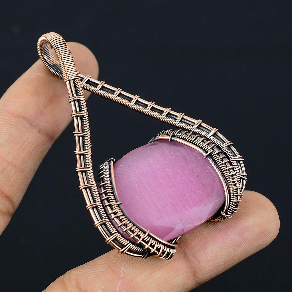 Monalisa Gemstone Pure Copper Wire Wrapped Handmade Pendant Jewelry For Her
