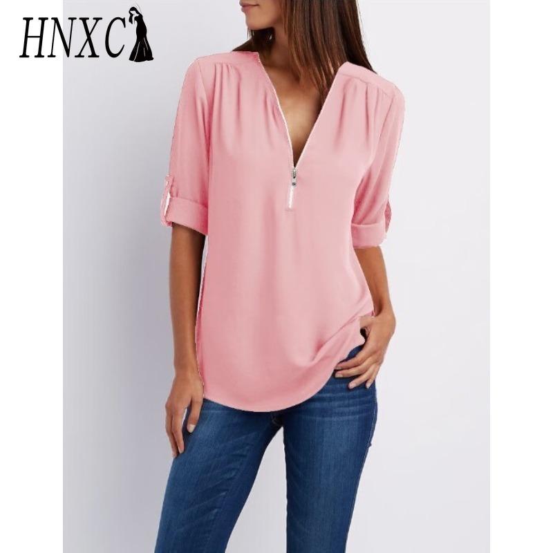 

HNXC Женские модные повседневные однотонные блузки и рубашки с принтом, с коротким рукавом и воротником поло S розовый