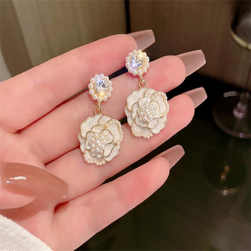 Fashion Pearl Camellia Dangle Earrings for Women's Earrings Jewelry Girl Gift Brincos