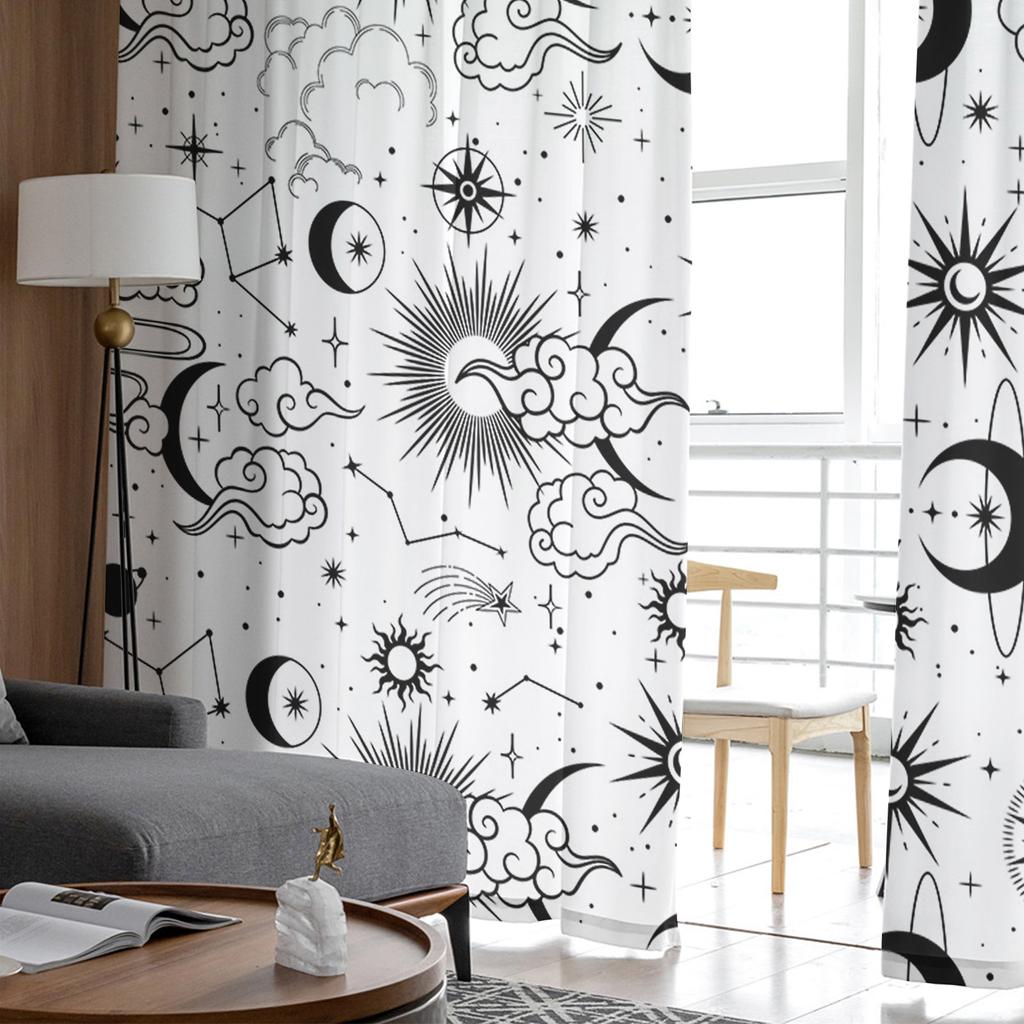 Galaxy Moon Sun Simple Planet Sky Sheer Curtains Living Room Window Tulle Curtains Bedroom Veiling Curtains Decor Luxury Drapes