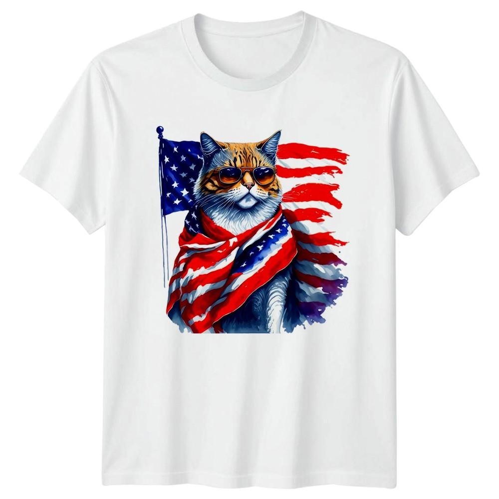 Patriotic Cat American Flag Holidays Unisexs TShirt Unisexs Graphic Tee S