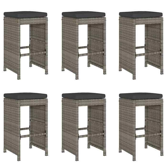 VidaXL Tabourets de bar de jardin et coussins lot de 6 résine tressée, tabouret, tabouret de bar extérieur, chaise de bar, 368693