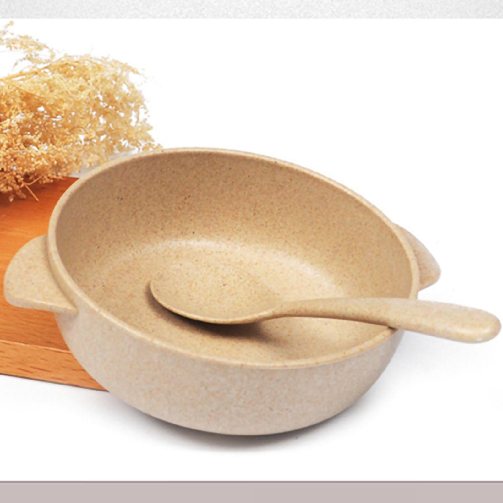 

Детская миска из пшеничной соломы, бытовая миска для кормления малышей, хлопьев, риса, с ложкой, синяя бежевый