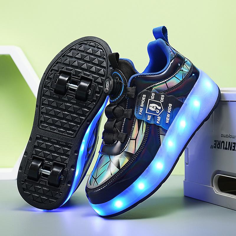 Foreign trade runaway shoes, girls luminous shoes USB charging led light shoes adult pulley shoes spot
