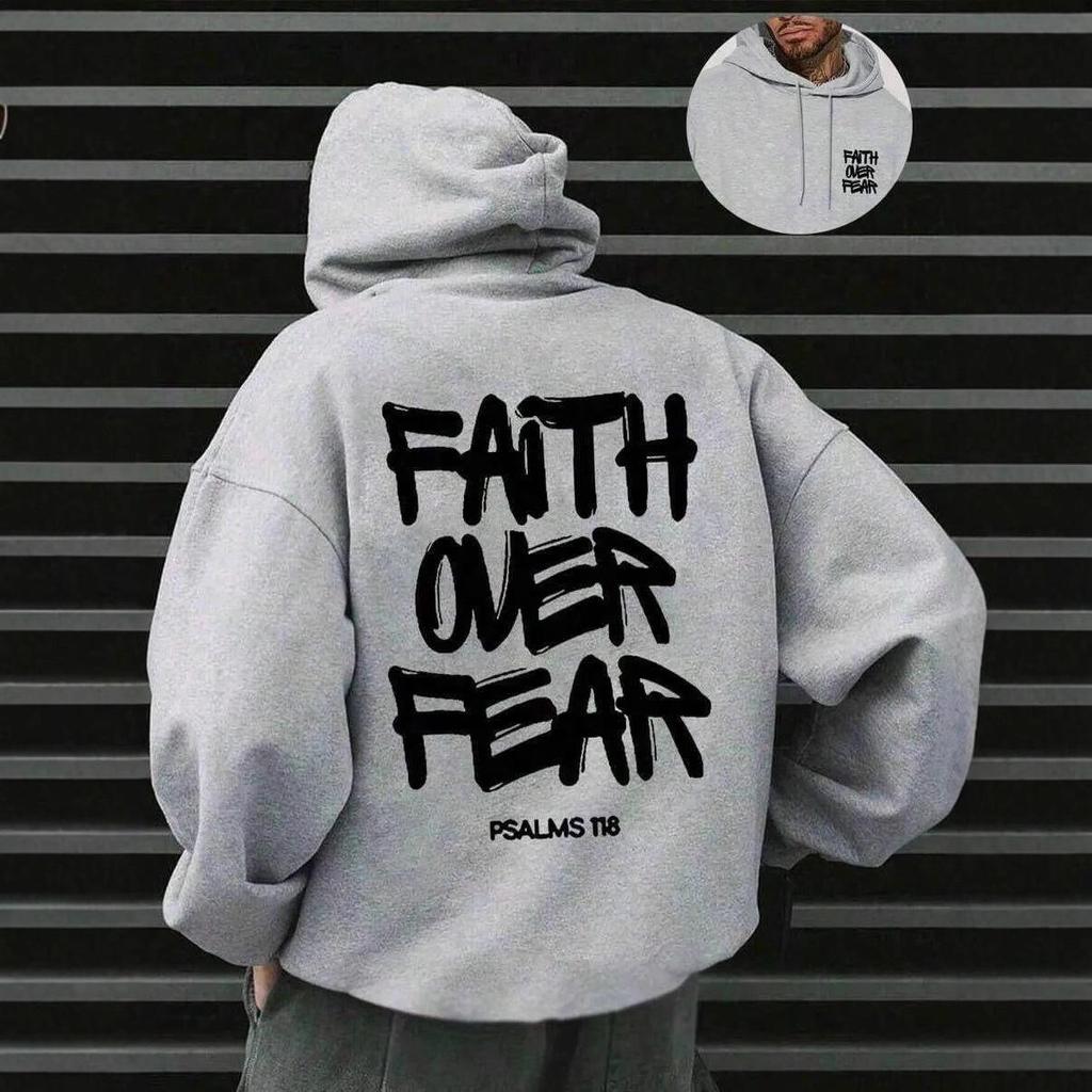 Men's Letter Print Hooded Sweatshirt with Velvet, Warm Casual Autumn/Winter Hoodie Jacket
