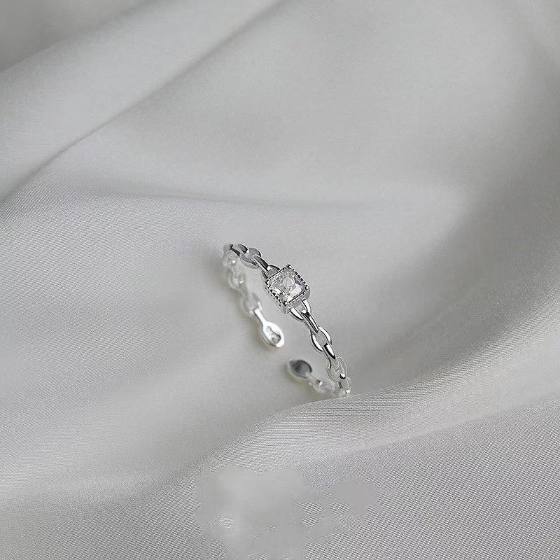 925 Sterling Silver Square Zirconia Adjustable Women s Fashion Ring Open Adjustable