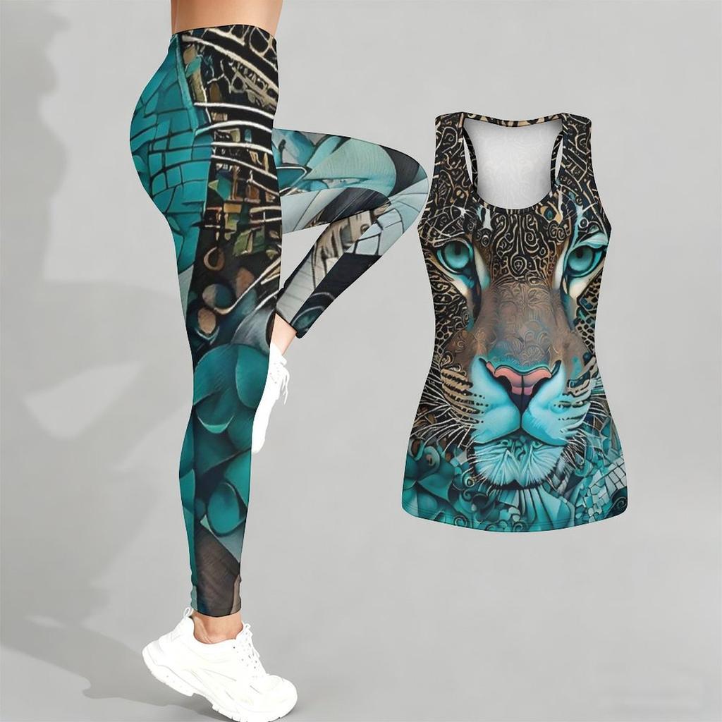 Animal Printed Yoga Outfit for Women Fashion Workout Leggings Fitness Sports Casual Yoga Set Sports Suit