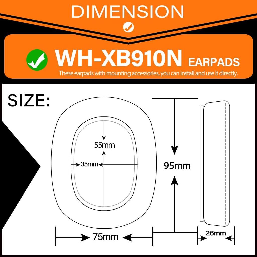 WH-XB910N Ear Pads - TRANSTEK Replacement Ear Cushion Compatible with WH-XB910N XB910 N Headphones (Grey Fabric)