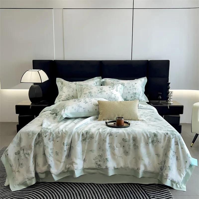 

Новый Цветочный Пасторальный Летний Комплект из Тенселя из Четырех Предметов из Ледяного Шелка с Охлаждающим Эффектом 50 Летних Прохладных Одеял, Одеяло для Кондиционера 200x230cm 4pcs