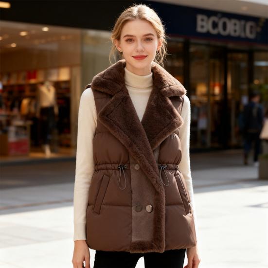 Women's Puffer Vest Casual Fleece Lined Sleeveless Jacket Winter Thicken Qulited Outerwear with Pockets