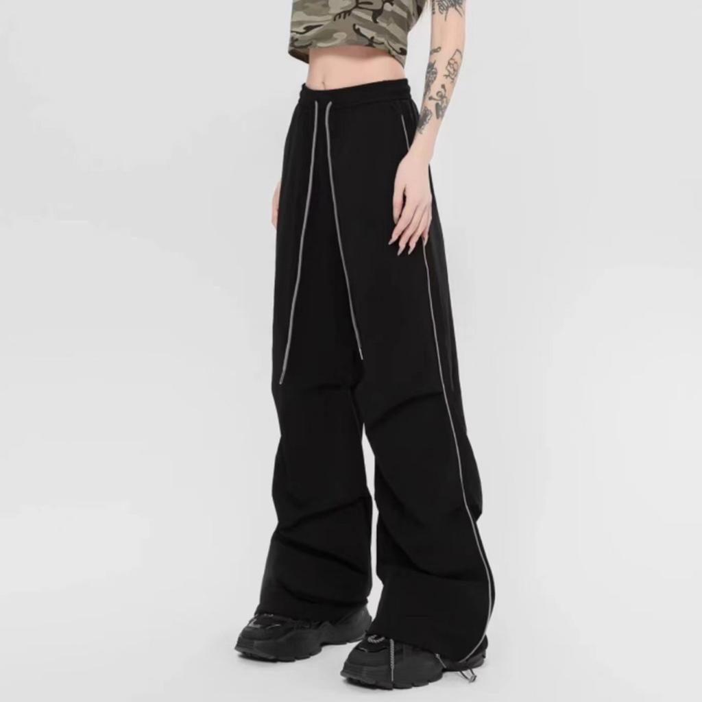 Damen Neue Eisseide Schnelltrocknende Fallschirmjägerhose, Weitbeinige Hose, Einfarbige Freizeithose