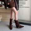 Thick Heel Retro Suede Thin Short Boots Knight Boots Women's Shoes 2025 New Autumn and Winter French Belt Buckle Medium Boots