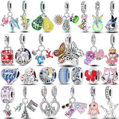 Copper Summer Charms Bead Flower Cat Butterfly Lover Pendents Fit Original Bangle Bracelets Diy Jewelry Gift