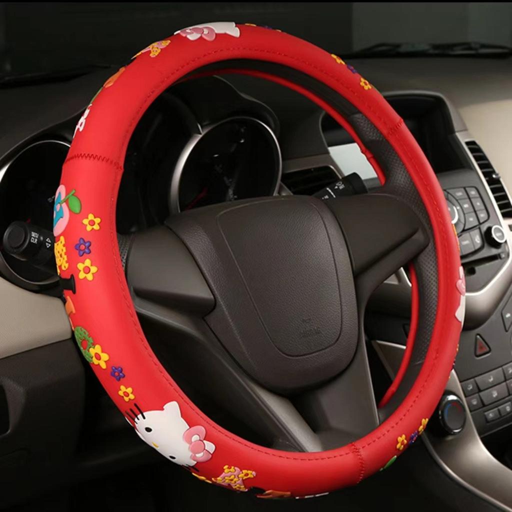 38cm Hello Kitty Car Steering Wheel Cover Universal Decor Handle Cover Cute Anti Slip Sweat Absorbing Cartoon Handlebar Cover