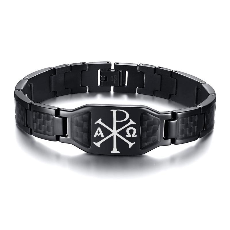 Vnox Personalisierbare Stilvolle Skorpion Kreuz Schild Bilder Kettenarmbänder für Herren mit Einzigartiger Kohlefaser Personalisierter Schmuck Geschenke für Ihn