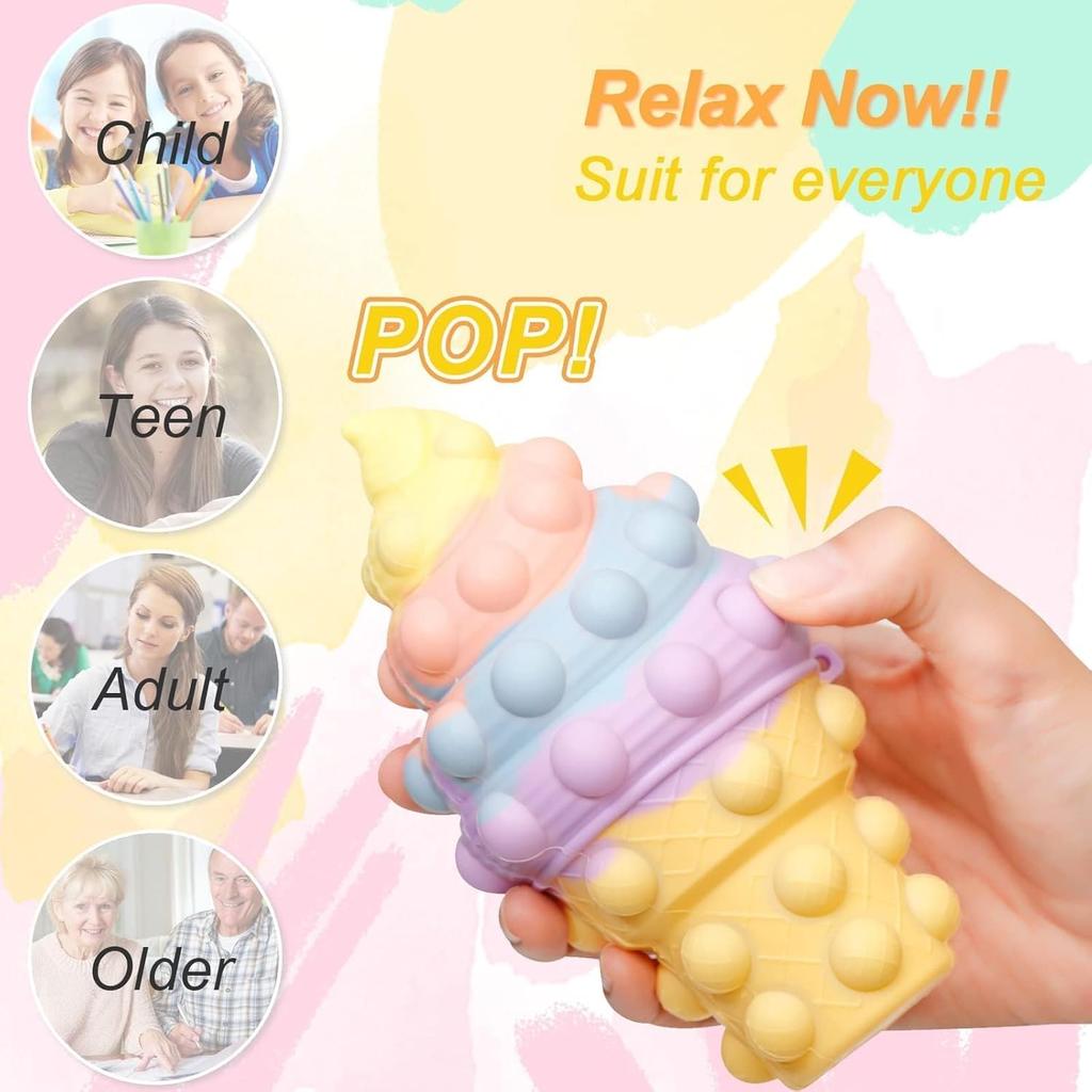 3D Ice Cream Fidget Toys, Sensory Pop Stress Ball Sensory Anxiety Stress Reliever for Teens Adults Presents Girls Boys Toddler