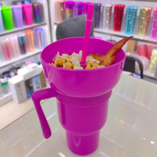 Snack And Drink Cup with Straw Lightweight Stadium Tumbler Portable Reusable Snack Tumbler Bowl for Family Gatherings Picnics