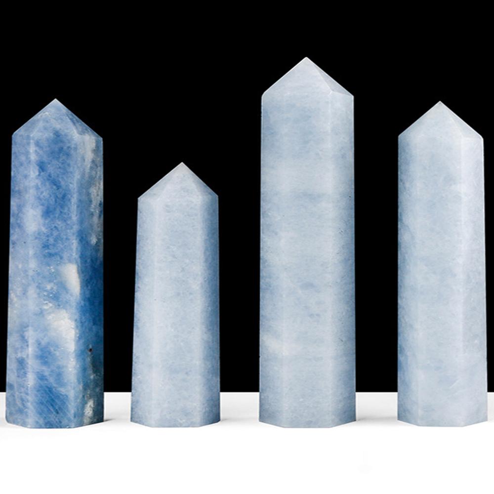 Natural Celestine Crystal Column Single Point Wand Home Decor Crafts Figurines Blue Celestite Hexagonal Prism Yoga Meditation
