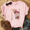 Stylish Gold 26 Letter Floral Print T-shirt Black Oversized for Men And Women Summer Polyester Fabric T-Shirt