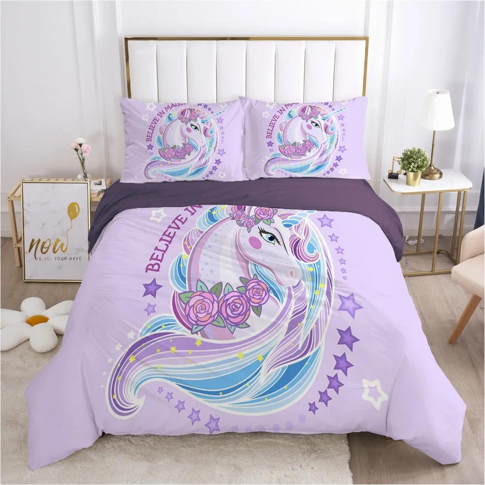 Cartoon Tiere Pferd Bettwäscheset, Kinder Bettbezug Mädchen Bett Geschenk, Niedliche Einhorn Print Bettwäschesets Bettwäsche Heimdekoration