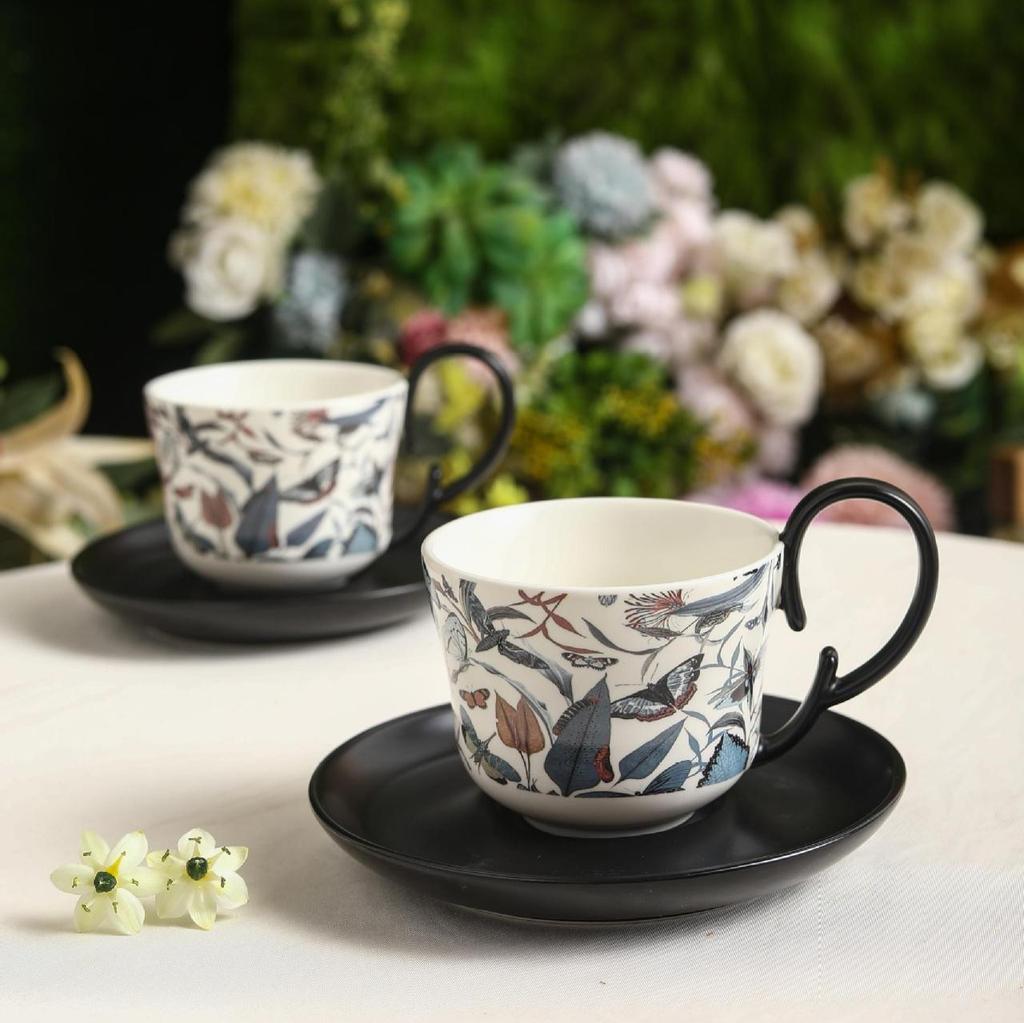 Creative Retro Flower Vine Ceramic Coffee Cup Saucer High-End Light Luxury Afternoon Tea Cup Saucer Household Ceramic Coffee Set