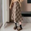 Dámská midi sukně s vysokým pasem áčkového střihu vlněná sukně kostkovaný vzor zeštíhlující sukně do půli lýtek denní domácí streetové oblečení