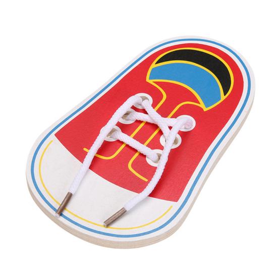 Wooden Threading Lacing Shoes Training Board Kids Toddler Early Learning Toy