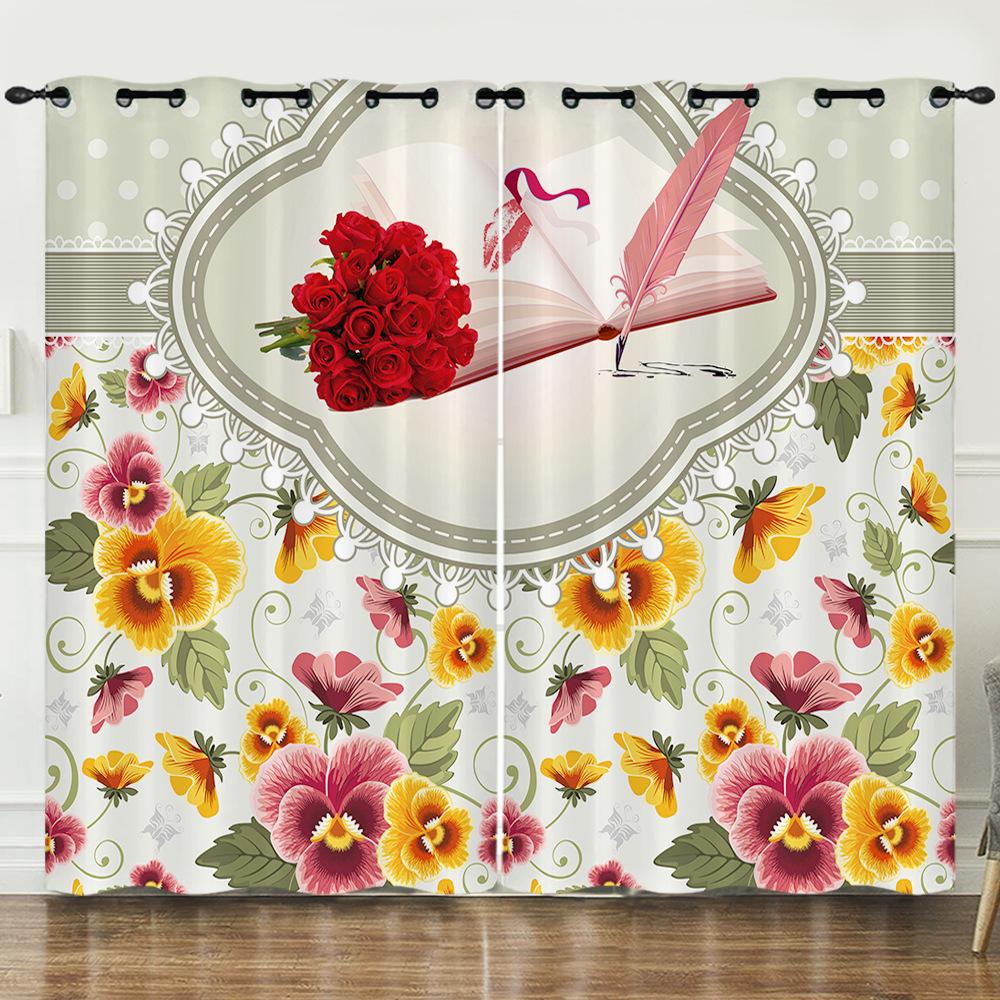 Curtain Flower Rose Simple 3D Digital Printing Blackout Curtain Punching