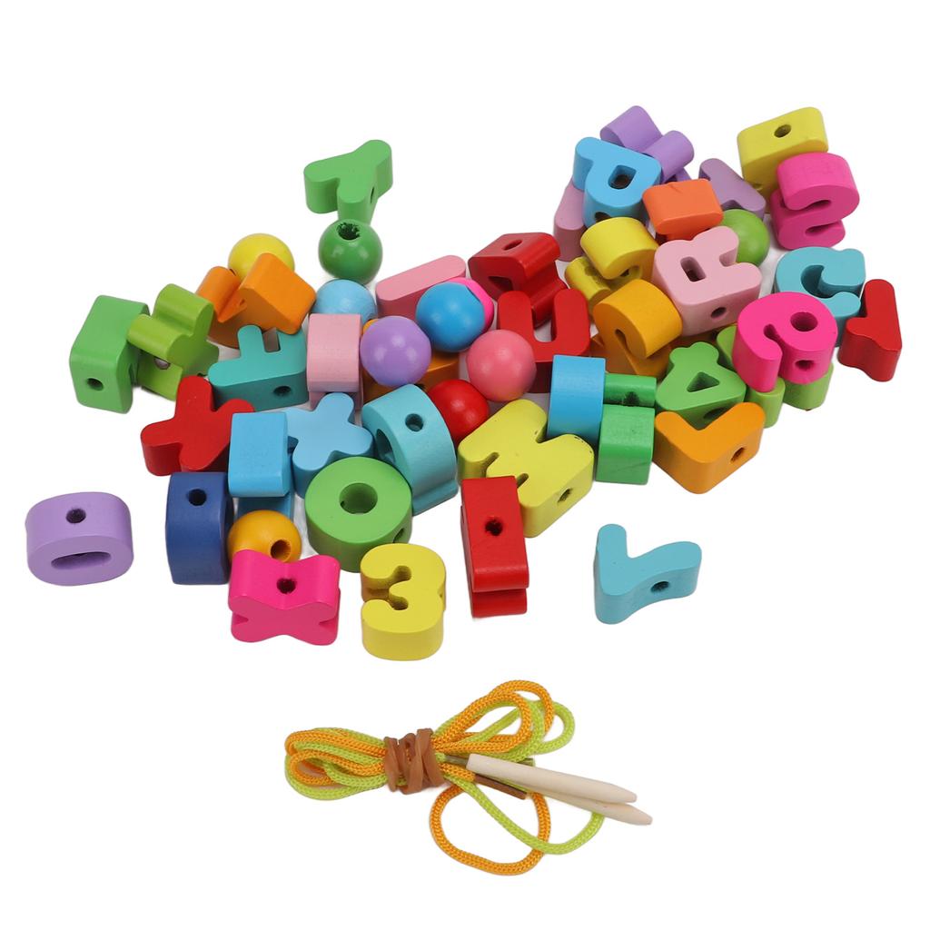 51Pcs Alphabet Lacing Beads with Strings Hand Eye Coordination Glossy Surface Light Lacing Letters