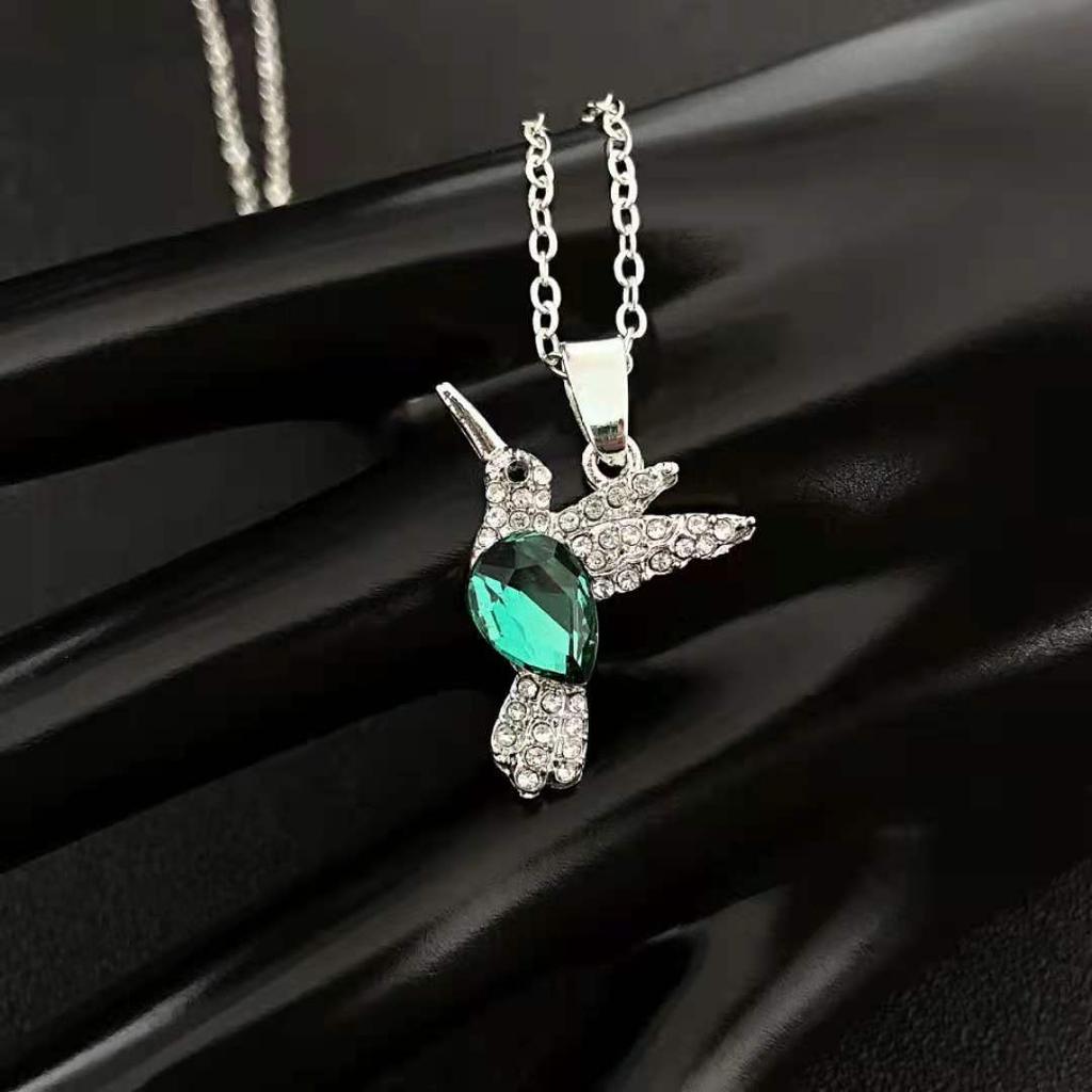 Colliers Animaux Colibri en Cristal Vintage Chaîne de Clavicule Couleur Or Mode Luxe Colliers et Pendentifs Oiseaux avec Carte en Papier