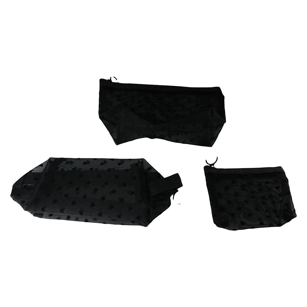 Wave Point Transparent Cosmetic Bag Large Capacity Love Heart Mesh Makeup Bag Cute   Travel