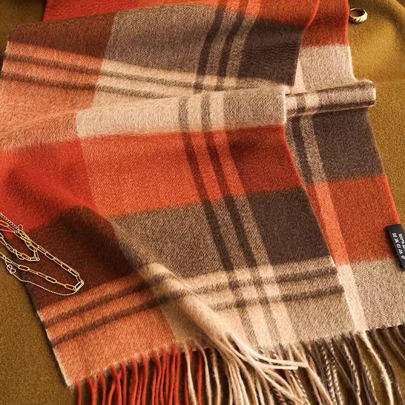 100% Wool Plaid Scarf for Women - Luxury Gift Shawl, Pure Wool Neck Scarf