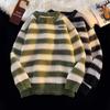 Japanischer Retro-Pullover für Herren im Herbst und Winter, Lässiger Stil, Rundhalsausschnitt, Gestreifte Innenlage, Basic-Pullover, Lockere Jacke