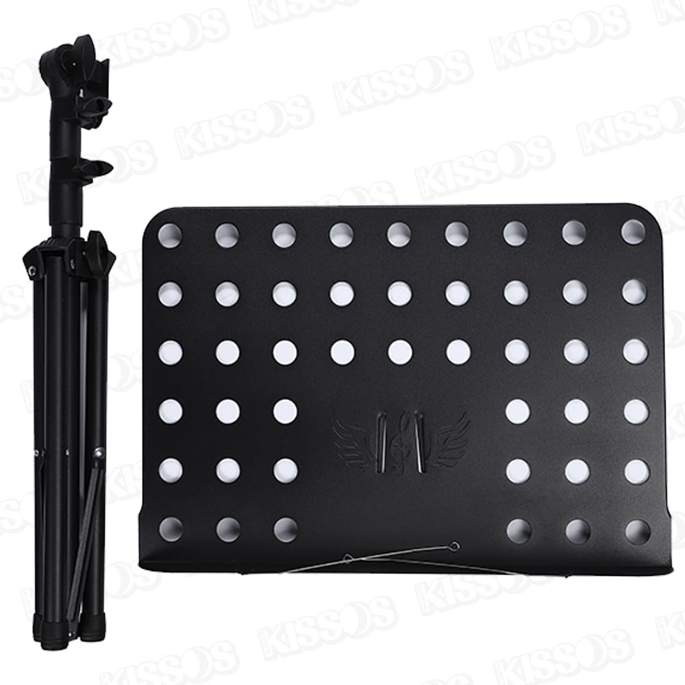 Výškově nastavitelný skládací hudební stojan, kompaktní, lehký, přenosný hudební stojan pro notebooky, tablety a další