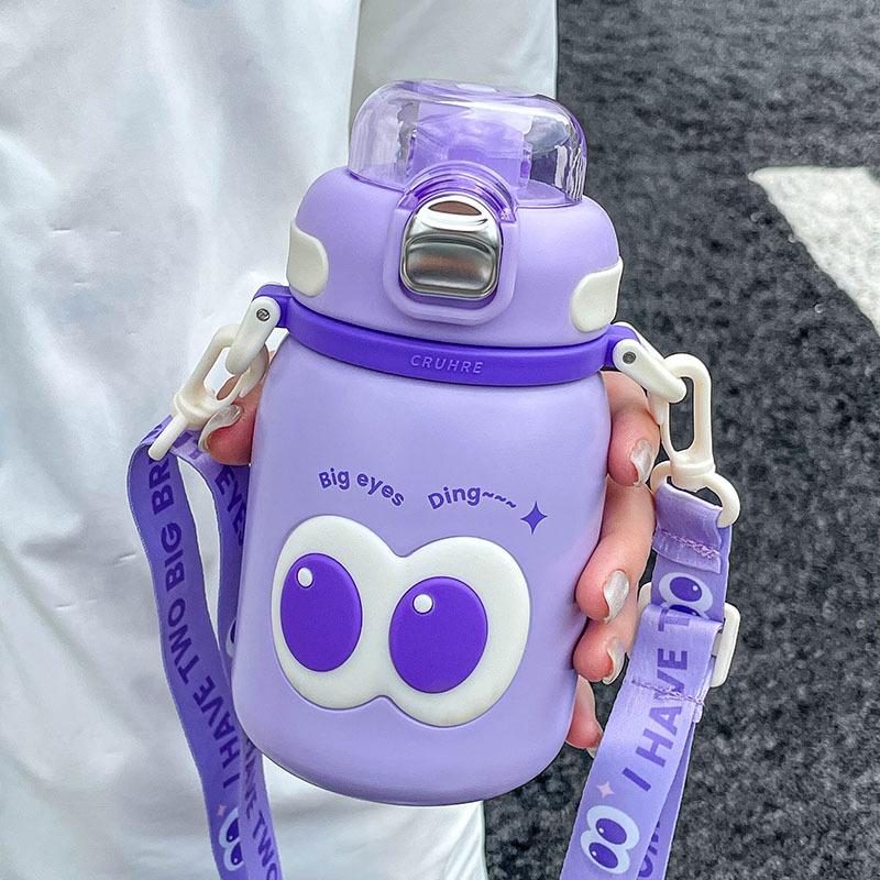 Kawaii Kinder Thermosflasche Niedliche Schüler Kindergarten Thermokanne Jungen Mädchen Tragbarer Direkt trinkender Isolierbecher mit Stroh