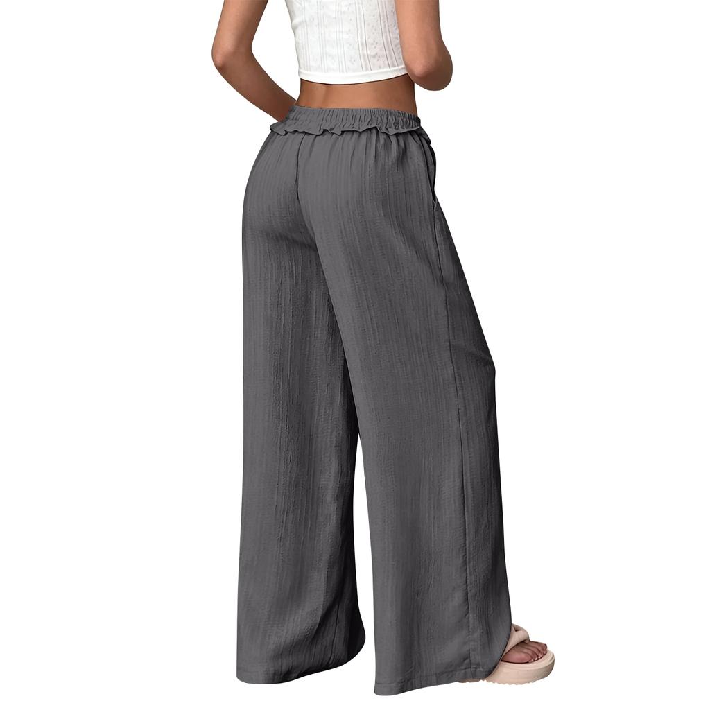 Women's Loose-fitting Wide-leg Pants, Casual Loose-fitting Pants, High-elastic Waistband, Long Pants With Pockets