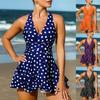 Women's Split Fashion Polka Dot Print Beach Swimsuit Long Skirt Set (2 Sets With Chest Pad Without Steel Bra)